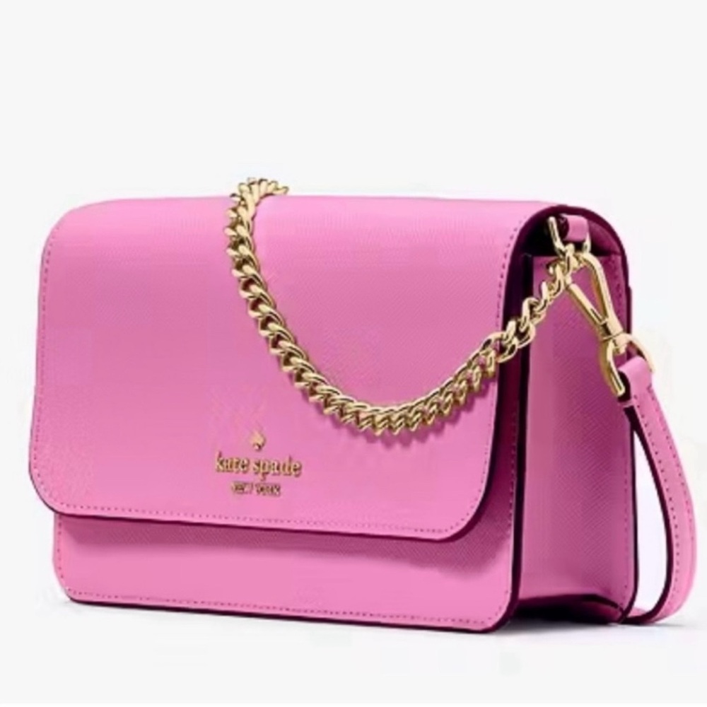 Kate Spade Vibrant Pink Crossbody Bag with Gold Chain